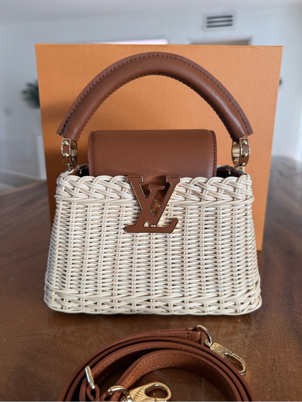 Louis Vuitton Brown Cognac Wicker Capucines Mini Handbag